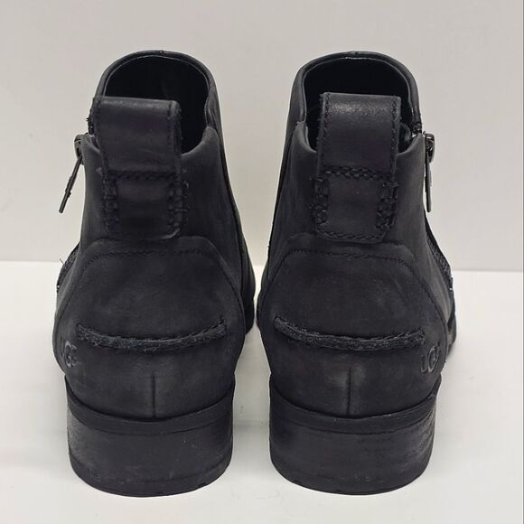 UGG Aureo Black Nubuck Leather Ankle Booties Boots Women's 8.5 - Picture 5 of 8